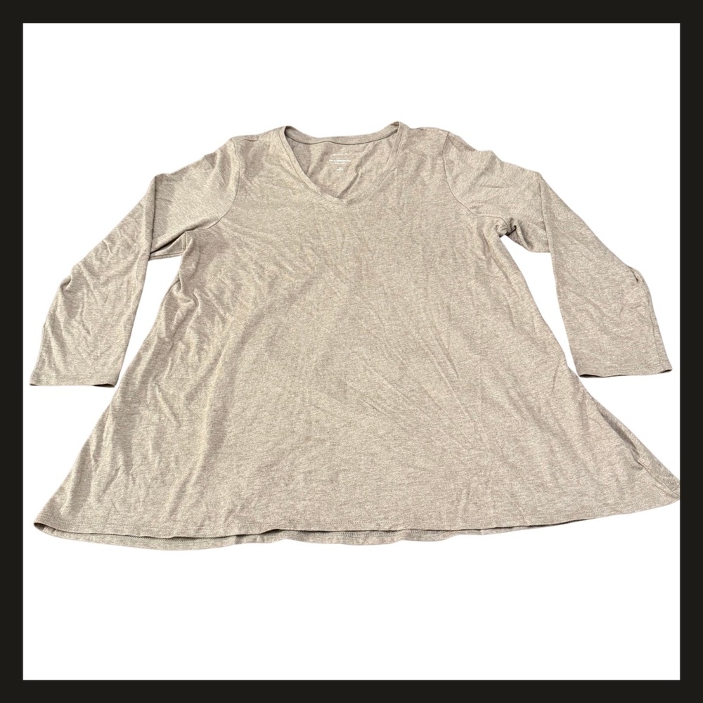 Pure Jill Shirred Back Tunic XL Petite Gray A-Line Long Sleeve Soft Knit Comfort